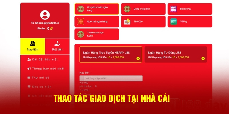 Thao tác giao dịch tại nhà cái